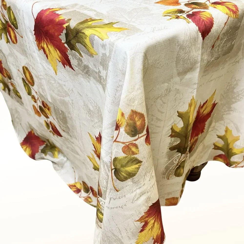 Round Tablecloth Fall Leaves Colorful Harvest Autumn Polyester Cottage Decor 69